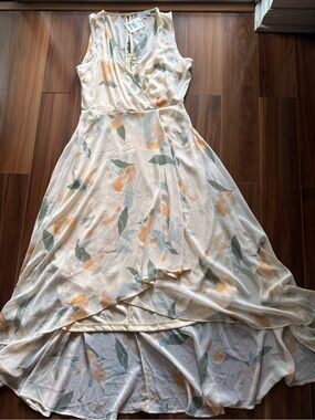 Calvin Klein Orange Floral-Print High-Low Faux Wrap Dress Size 8